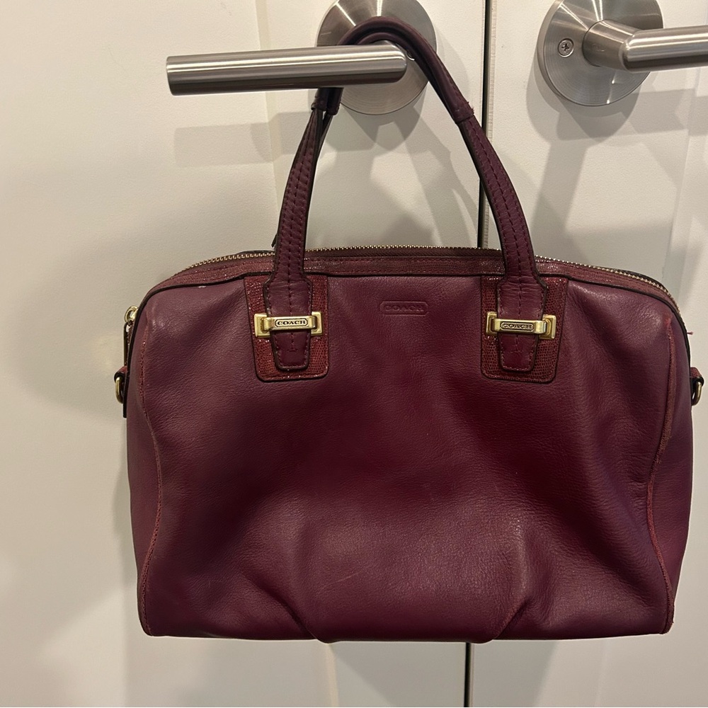 Coach Pre-Loved Wine Colored Leather Boston Bag 2013